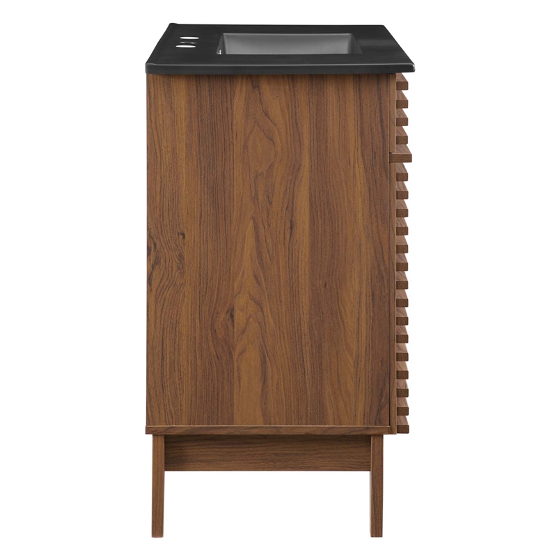 Pemberly Row Modern Wood/Ceramic Bathroom Vanity in Walnut/Black
