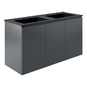 Pemberly Row 48&quot Modern Wood/Ceramic Double Sink Bathroom Vanity in Gray/Black