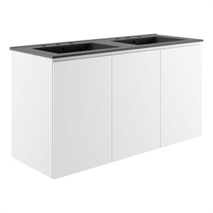 Pemberly Row 48&quot Wall-Mount Double Sink Bathroom Vanity in White/Black