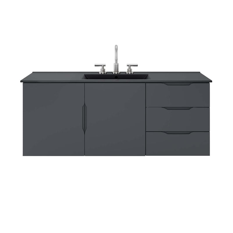 Pemberly Row Modern Wood Single Sink Bathroom Vanity in Gray/Black