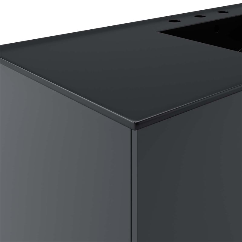 Pemberly Row Modern Wood Single Sink Bathroom Vanity in Gray/Black