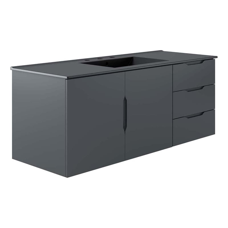 Pemberly Row Modern Wood Single Sink Bathroom Vanity in Gray/Black