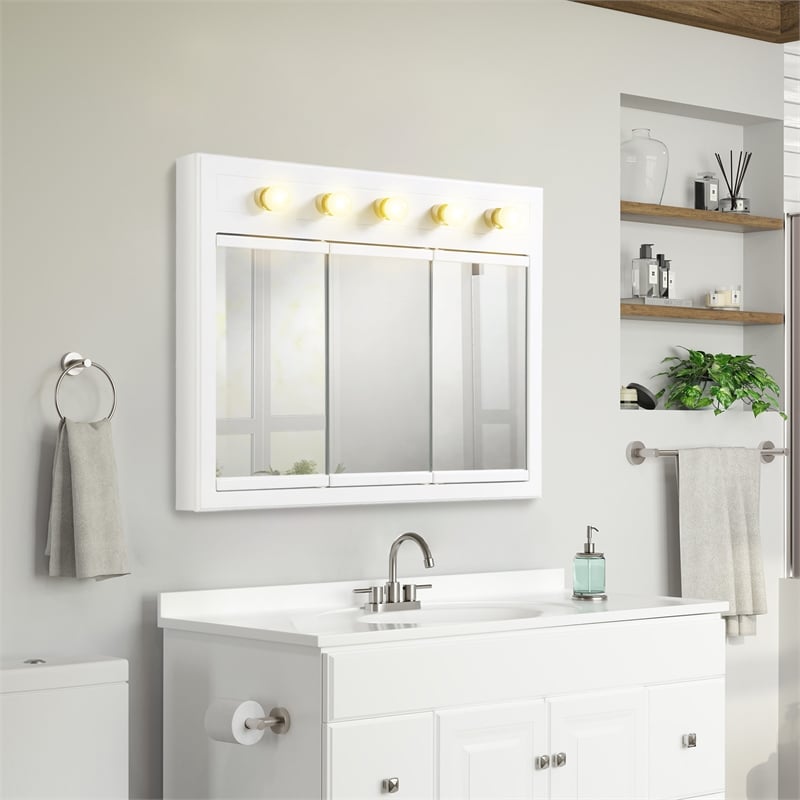 Pemberly Row 36-Inch Assembled Wood Framed Medicine Cabinet Mirror - White Gloss