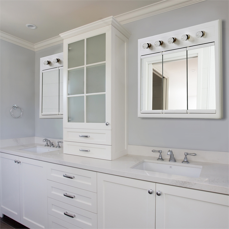 Pemberly Row 36-Inch Assembled Wood Framed Medicine Cabinet Mirror - White Gloss