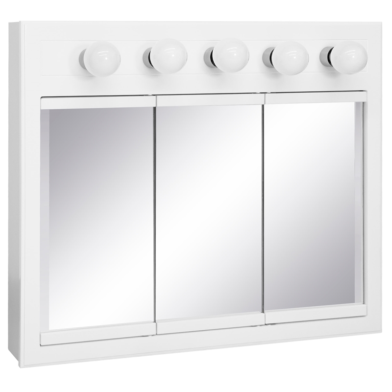 Pemberly Row 36-Inch Assembled Wood Framed Medicine Cabinet Mirror - White Gloss