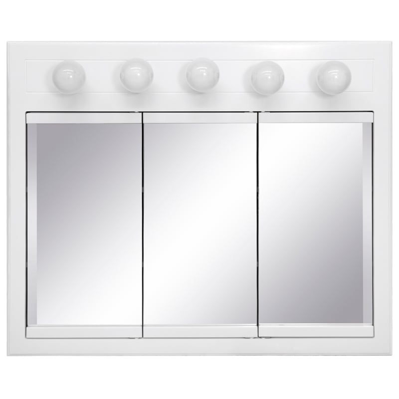 Pemberly Row 36-Inch Assembled Wood Framed Medicine Cabinet Mirror - White Gloss