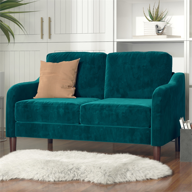 Pemberly Row Contemporary 2-Seater Loveseat Sofa in Green Velvet