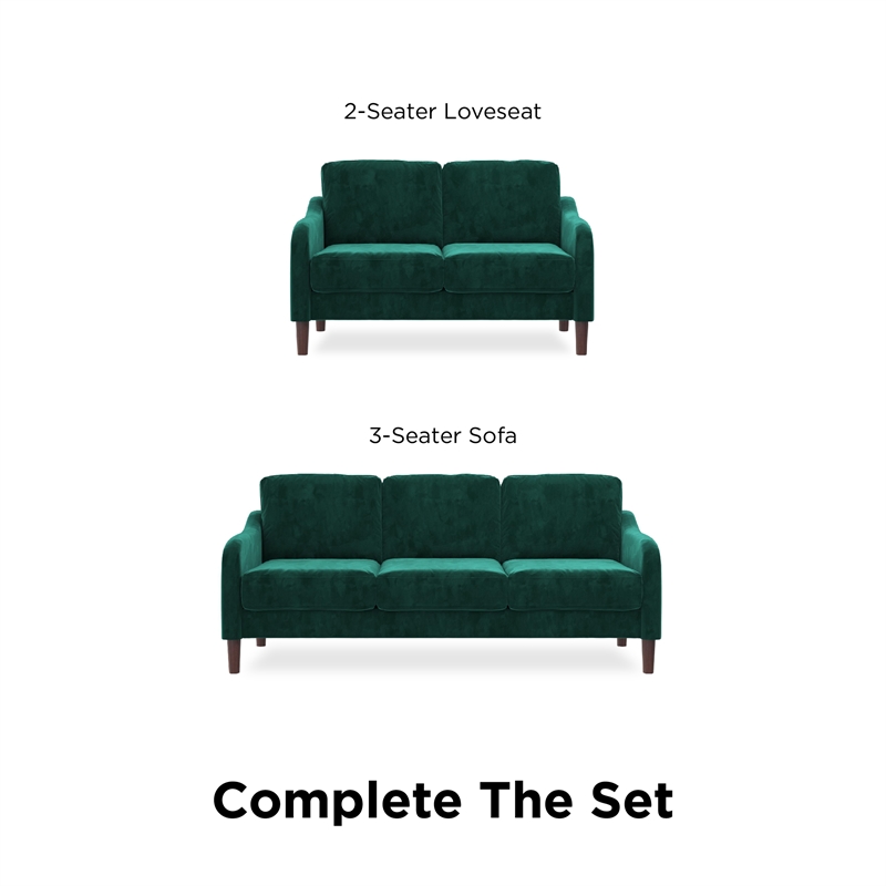 Pemberly Row Contemporary 2-Seater Loveseat Sofa in Green Velvet