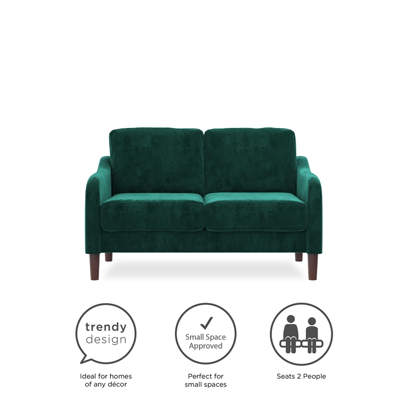 Pemberly Row Contemporary 2-Seater Loveseat Sofa in Green Velvet