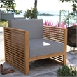 Pemberly Row Modern Fabric/Teak Wood Outdoor Armchair in Gray/Natural