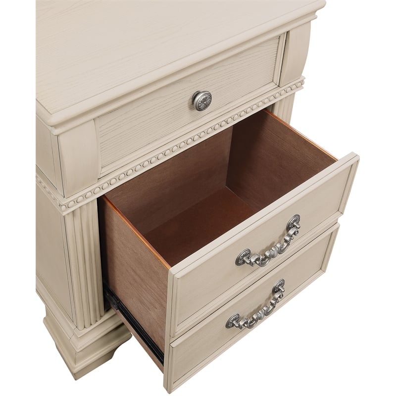 Pemberly Row 6pc White Wood Bedroom Set-King+2 Nightstands+Chest+Dresser+Mirror