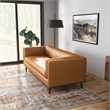 Pemberly Row Mid-Century Modern Furniture Style Italian Top Leather Sofa in Tan