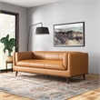 Pemberly Row Mid-Century Modern Furniture Style Italian Top Leather Sofa in Tan