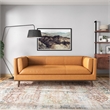 Pemberly Row Mid-Century Modern Furniture Style Italian Top Leather Sofa in Tan