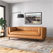 Pemberly Row Mid-Century Modern Furniture Style Italian Top Leather Sofa in Tan