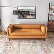 Pemberly Row Mid-Century Modern Furniture Style Italian Top Leather Sofa in Tan