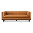 Pemberly Row Mid-Century Modern Furniture Style Italian Top Leather Sofa in Tan