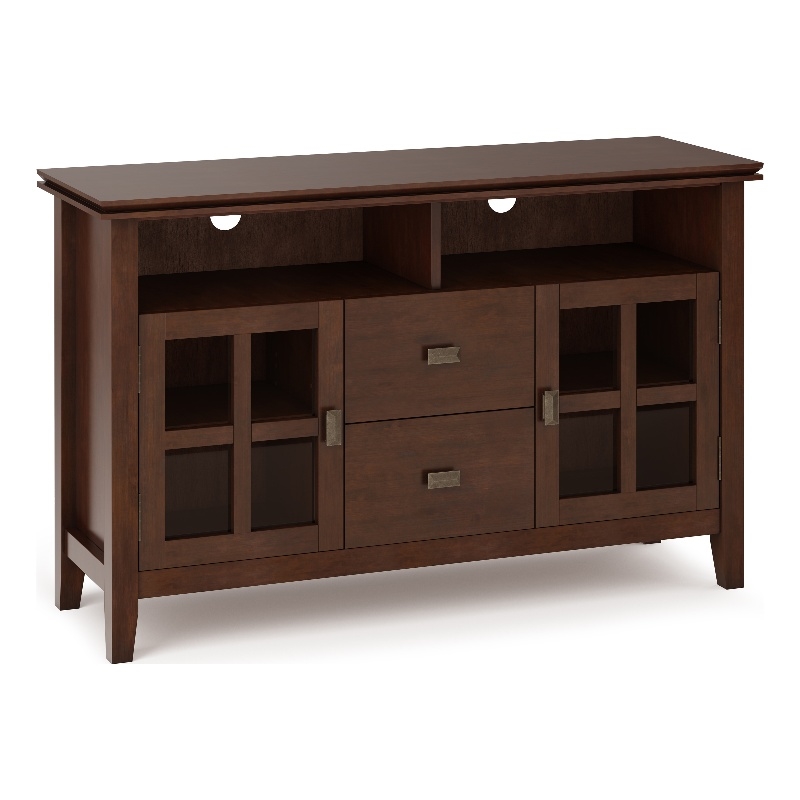 Pemberly Row SOLID WOOD 48 inch Wide Contemporary TV Media Stand in Russet Brown