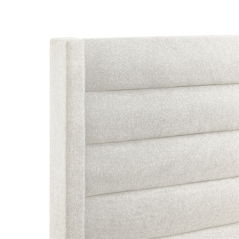 Pemberly Row Upholstered Linen & Wood Queen Platform Bed in Light Beige