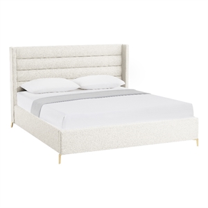 Pemberly Row Upholstered Linen & Wood Queen Platform Bed in Light Beige