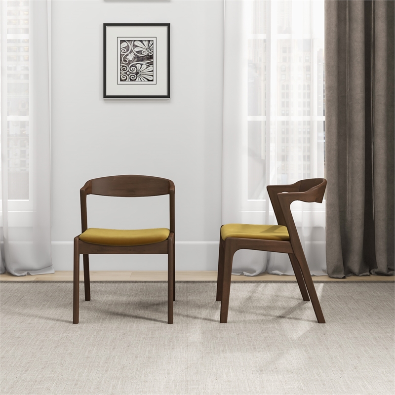 Pemberly Row Mid-Century Modern Velvet Dining Chair in Dark Yellow (Set of 2)