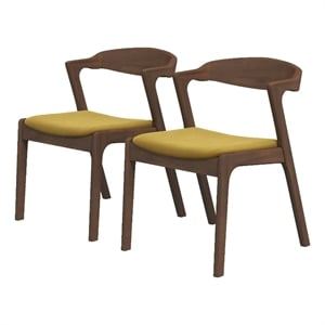 Pemberly Row Mid-Century Modern Velvet Dining Chair in Dark Yellow (Set of 2)