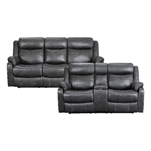 pemberly row microfiber 2-piece manual reclining sofa set in dark gray