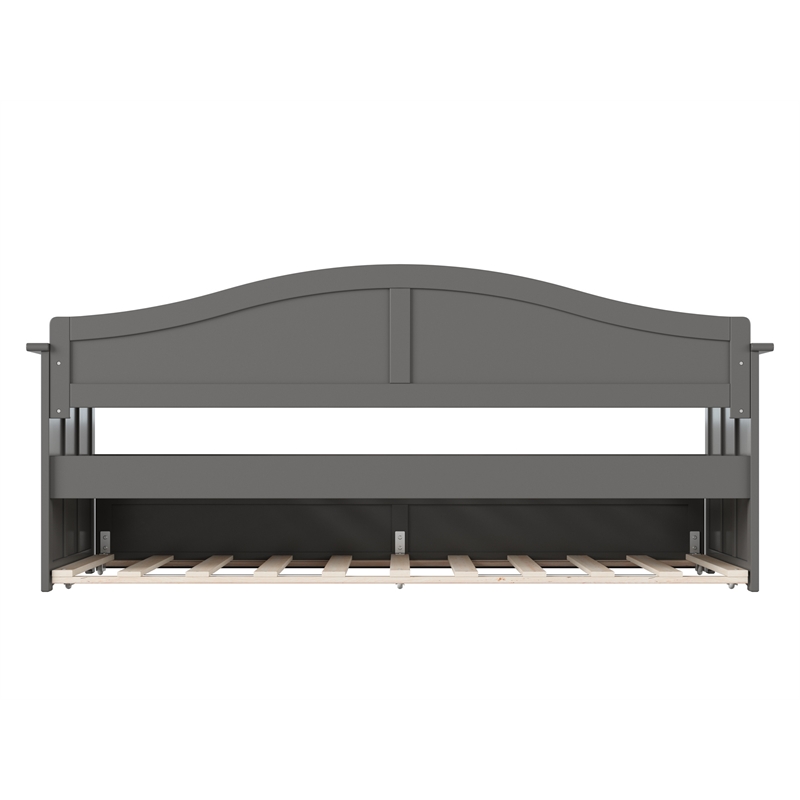 Pemberly Row Mid-Century Solid Wood Daybed with Twin Trundle in Gray