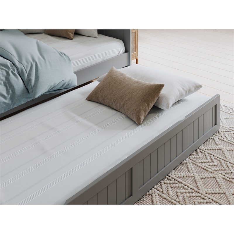 Pemberly Row Mid-Century Solid Wood Daybed with Twin Trundle in Gray