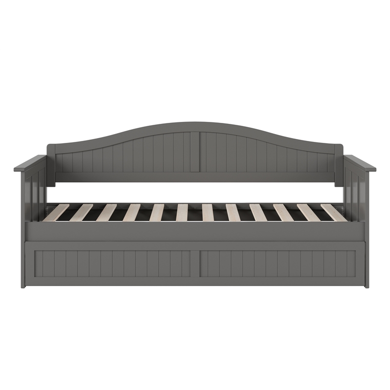 Pemberly Row Mid-Century Solid Wood Daybed with Twin Trundle in Gray