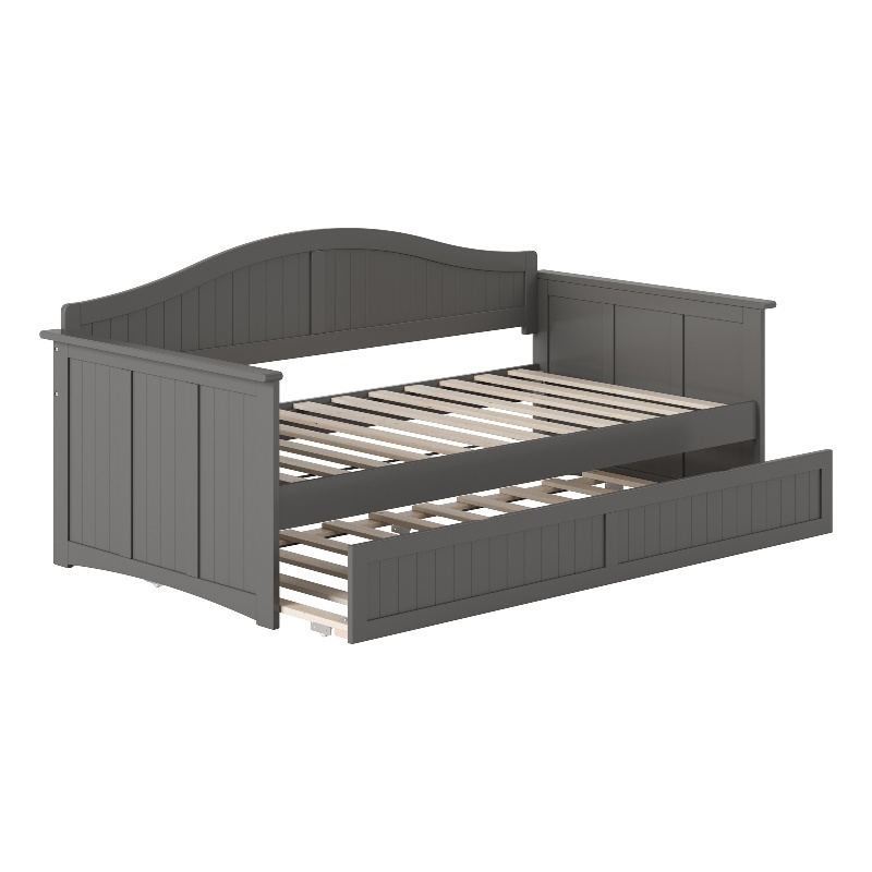 Pemberly Row Mid-Century Solid Wood Daybed with Twin Trundle in Gray