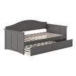 Pemberly Row Mid-Century Solid Wood Daybed with Twin Trundle in Gray