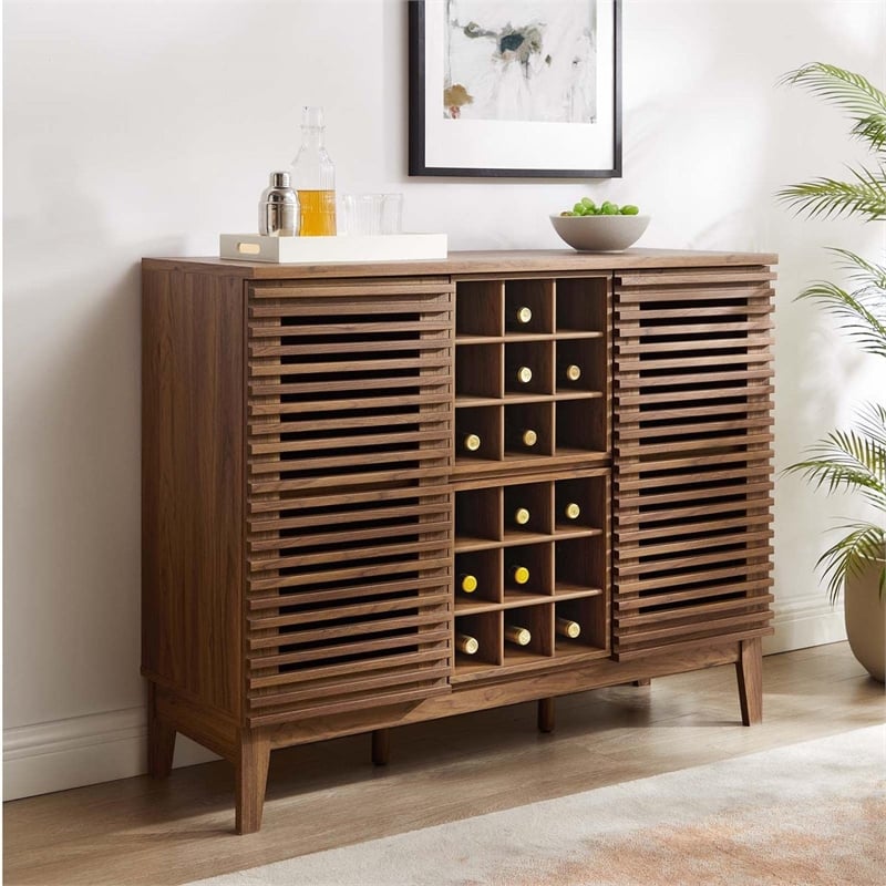 Pemberly Row Particleboard and Laminate Bar Cabinet in Walnut