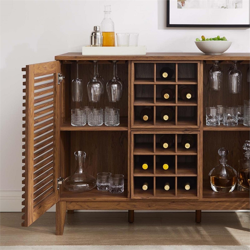 Pemberly Row Particleboard and Laminate Bar Cabinet in Walnut
