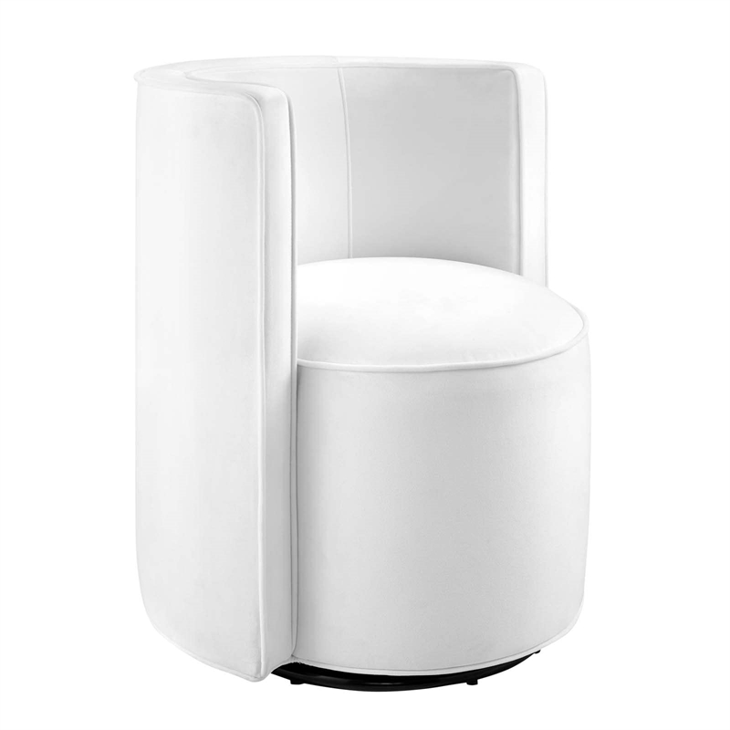 Pemberly Row Performance Velvet Fabric and Iron Swivel Chair in White