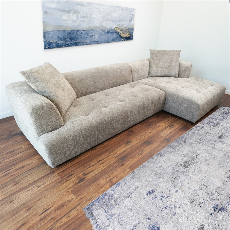 Pemberly Row Mid-Century Boucle Fabric L-Shaped Right Sectional Sofa in Mocha