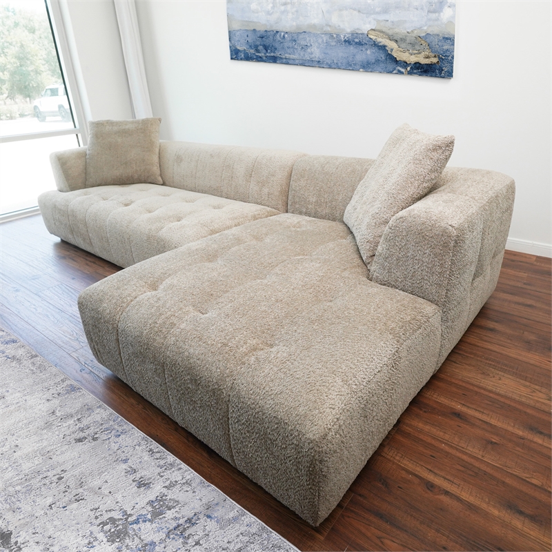 Pemberly Row Mid-Century Boucle Fabric L-Shaped Right Sectional Sofa in Mocha