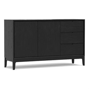 Pemberly Row Wood 60&quot Server With Doors and Drawers in Vintage Black