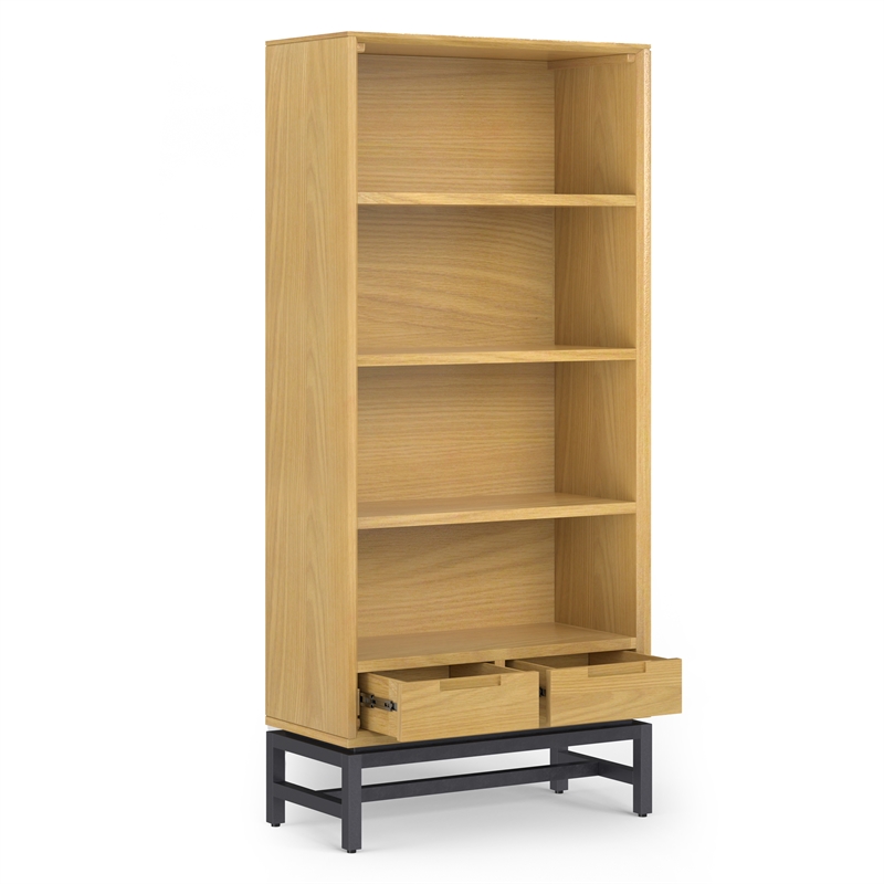 Pemberly Row Metal 66 inch x 30 inchRectangle Industrial Bookcase in OAK WOOD