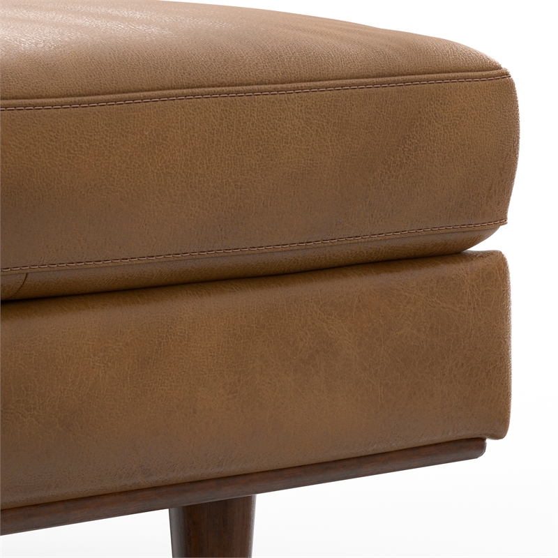 Pemberly Row Wide Century Rectangular Ottoman - Caramel Brown Genuine Leather