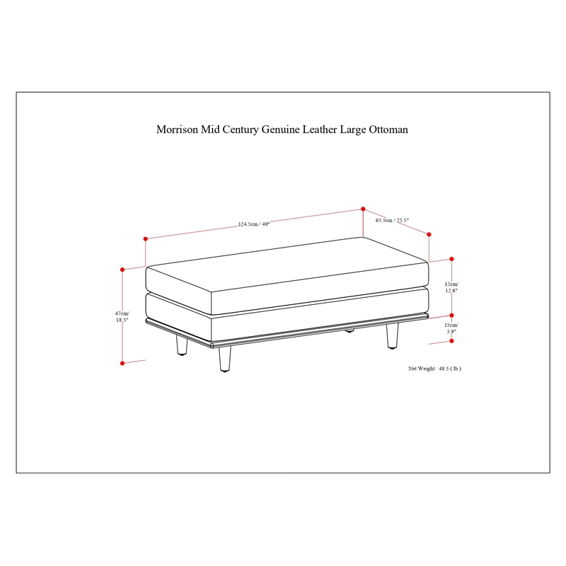 Pemberly Row Wide Century Rectangular Ottoman - Caramel Brown Genuine Leather