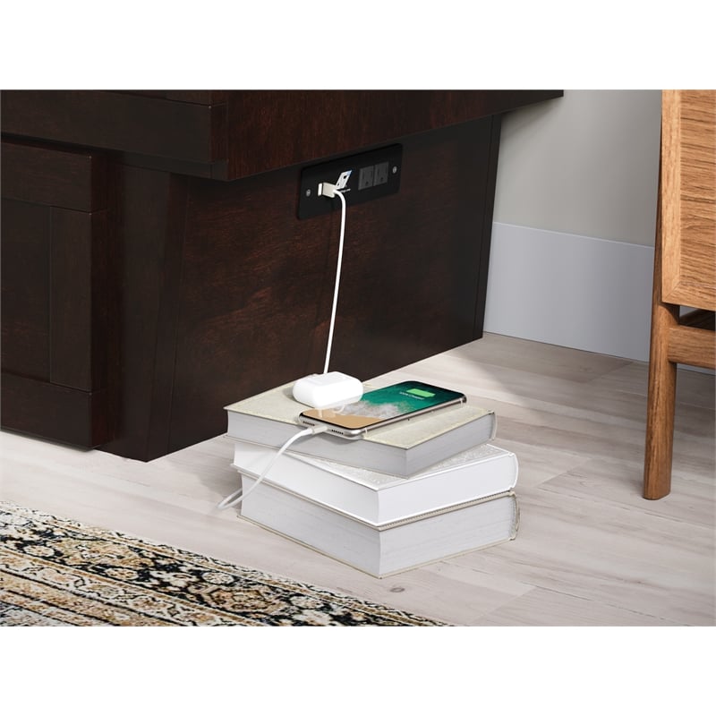 Pemberly Row Queen Solid Wood Murphy Bed Chest with Mattress in Espresso