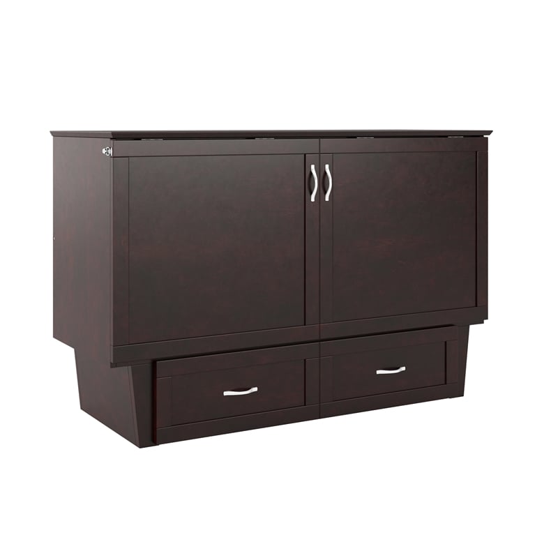 Pemberly Row Queen Solid Wood Murphy Bed Chest with Mattress in Espresso