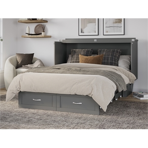 Pemberly Row Queen Solid Wood Murphy Bed Chest with Mattress in Gray