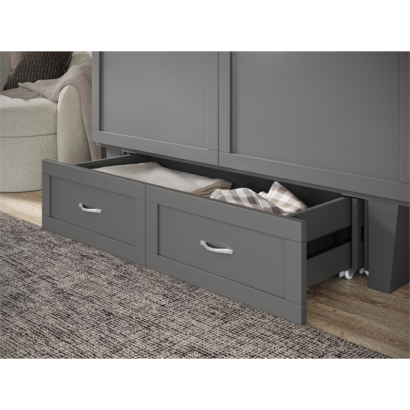 Pemberly Row Queen Solid Wood Murphy Bed Chest with Mattress in Gray