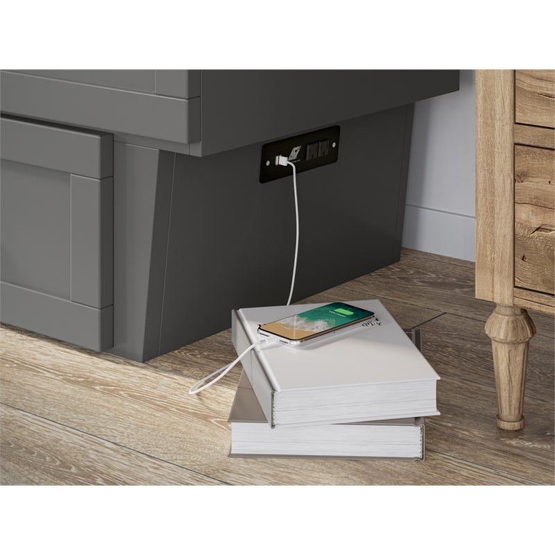 Pemberly Row Queen Solid Wood Murphy Bed Chest with Mattress in Gray