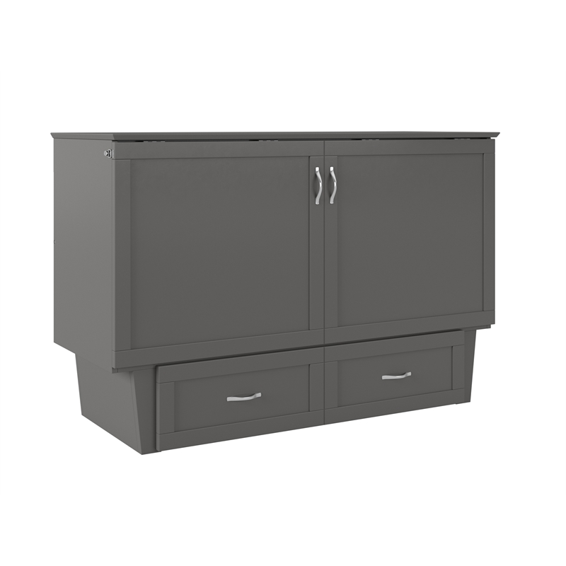 Pemberly Row Queen Solid Wood Murphy Bed Chest with Mattress in Gray