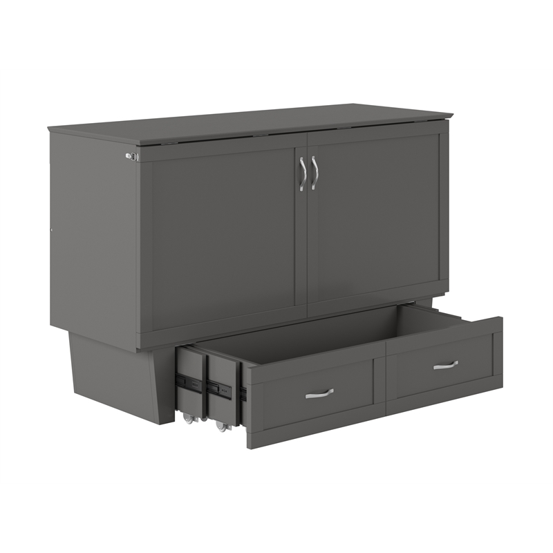 Pemberly Row Queen Solid Wood Murphy Bed Chest with Mattress in Gray