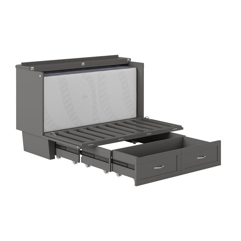 Pemberly Row Queen Solid Wood Murphy Bed Chest with Mattress in Gray