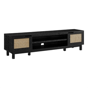 Pemberly Row Wood 2-Door w/ Rattan TV Stand for TVs up to 80 inches - Black
